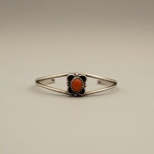 Sterling Silver Red Cabochon Vintage-Style Cuff Bracelet